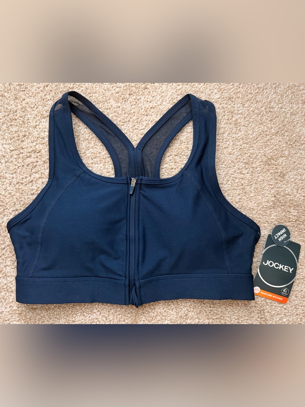 Jockey High Impact Sports Bra w/Mesh Back, Zip Front in Navy - Picture 3 of 10